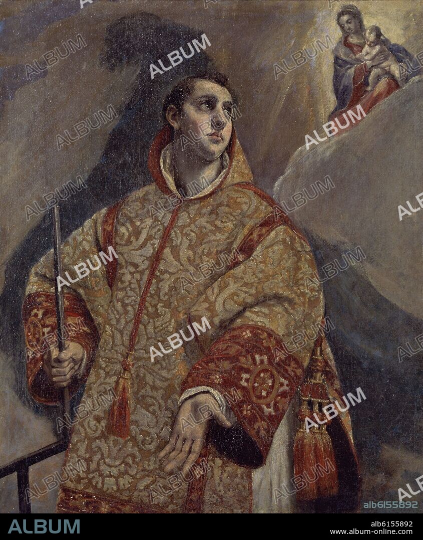 EL GRECO. APARICION DE LA VIRGEN A SAN LORENZO - 1577 - OLEO/TELA - 119 X 102 cm - MANIERISMO ESPAÑOL.