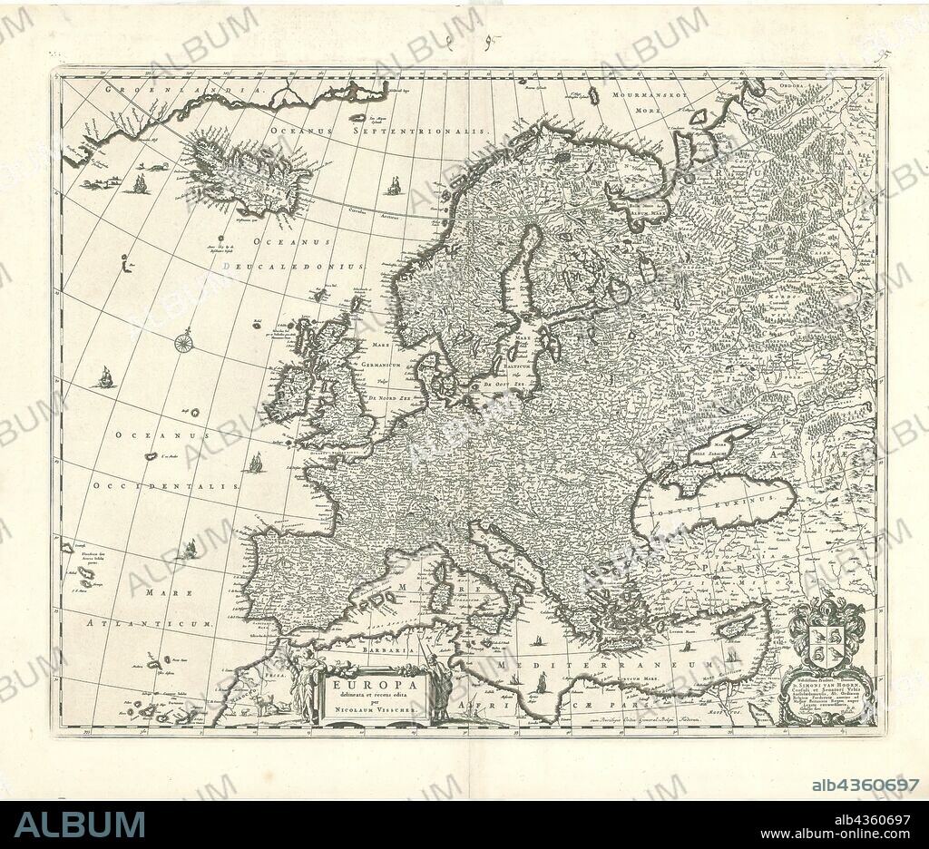 Map, Europa delineata et recens edita per Nicolaum Visscher, Nicolaes Jansz Visscher (1618-1679), Copperplate print.