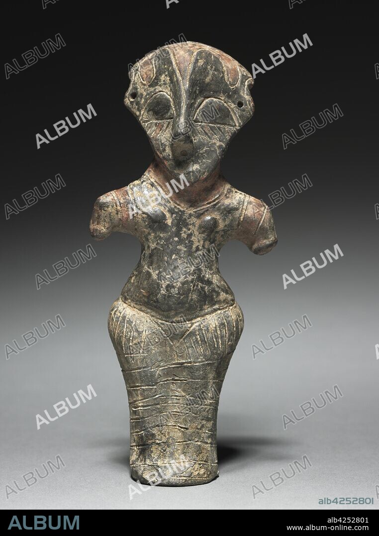 Vinca Idol, 4500-3500 BC. Serbia, Vinça culture, Neolithic Era. Fired clay with paint; overall: 16.1 cm (6 5/16 in.).