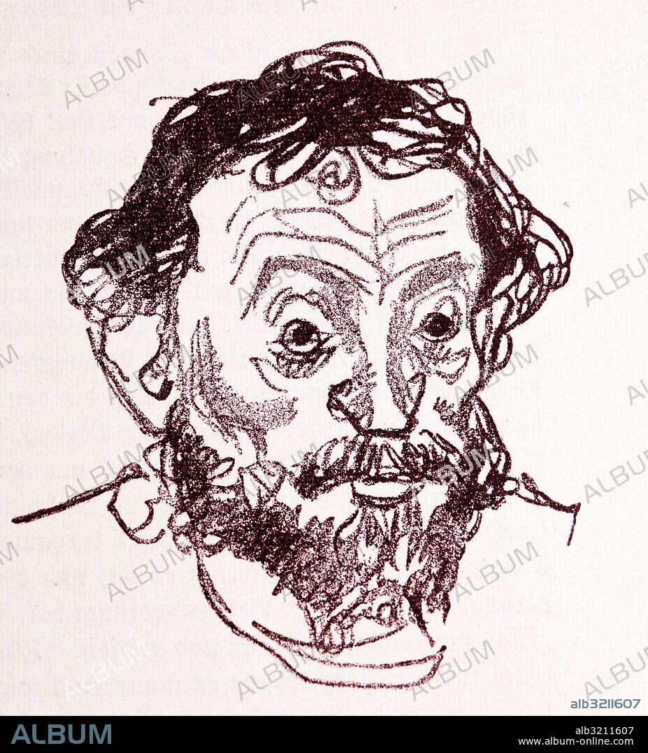 Charcoal portrait of Ernst Barlach (1870-1938) a German expressionist sculptor, printmaker and writer. Dated 20th Century.