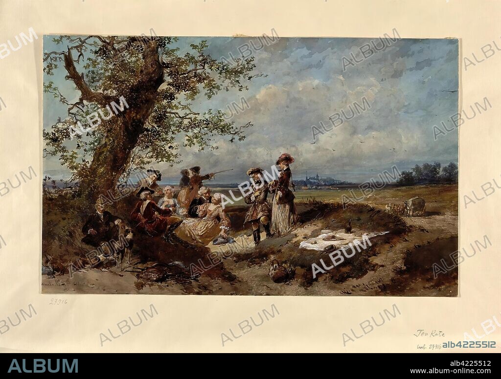 HERMAN FREDERIK CAREL TEN KATE. 'Picnic in the Countryside'. Holland, 1832. Dimensions: 28,3x45,6 cm.