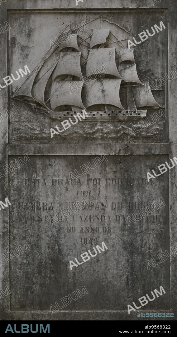 Commemorative stone slab with heraldic coat of arms of the city of Lisbon. 19th century. Unknown provenance. Carmo Archaeological Museum. Lisbon, Portugal.