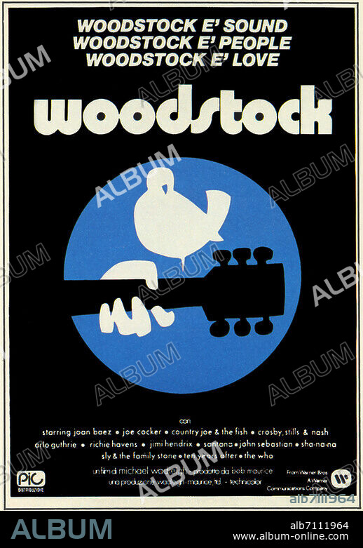 Manifest WOODSTOCK of the Italian edition of the film directed from Michael Wadleigh. The film is a documentary on the mega-concert, to which they took to part numerous important musicians of the POP and rock fine American Sixties, it was a cultmovie of the juvenile world for many years. U.S.A. 1969.