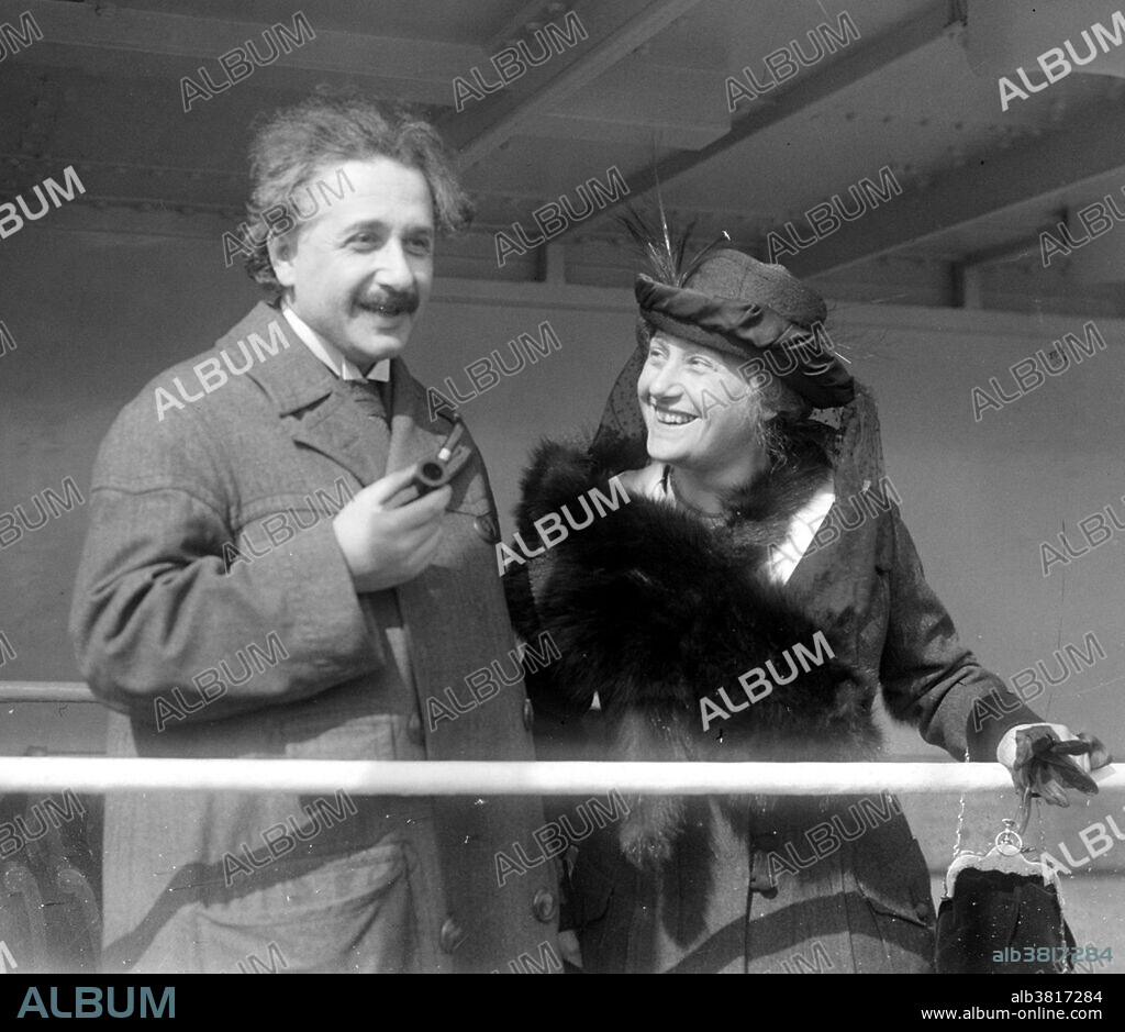 Albert Einstein and his second wife Elsa, whom he married in 1919. Elsa Einstein (January 18, 1876 - December 20, 1936) was the second wife of Albert Einstein. Elsa had the surname of Einstein at birth, lost it when she took the name of her first husband Max LÃ¶wenthal, and regained it in 1919 when she married her cousin Albert. Albert Einstein (March 14, 1879 - April 18, 1955) was a German-born theoretical physicist who developed the general theory of relativity, effecting a revolution in physics. Einstein is often regarded as the father of modern physics and the most influential physicist of the 20th century. While best known for his mass-energy equivalence formula E = mc2, he received the 1921 Nobel Prize in Physics for his services to theoretical physics, and especially for his discovery of the law of the photoelectric effect. The latter was pivotal in establishing quantum theory within physics. Photographed by Bain News Service, 1921.