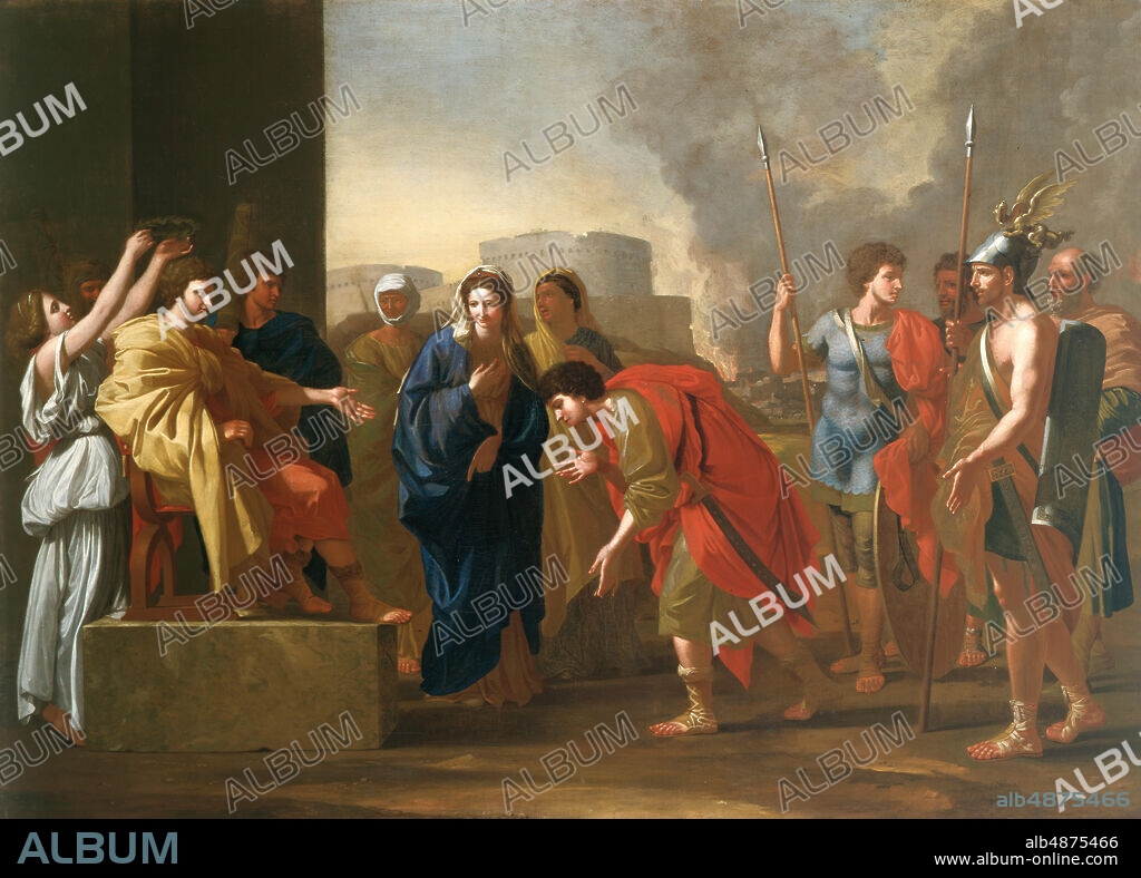 John Smibert, The Continence of Scipio, ca. 1719-1722, oil on canvas, 45 3/4 in. x 62 5/8 in. (116.21 cm x 159.07 cm), Smibert's painting is a copy of a 1640 painting by the revered French painter Nicolas Poussin. Its subject derives from Roman history. During the Second Punic War, the Roman general Publius Cornelius Scipio Africanus decided to return his war spoils, including the bride of his enemy Allucius, the young prince of the Celtiberians. Scipio's moral fortitude presented an ideal subtext for Poussin's classical interpretation. John Smibert, the copyist, was a portrait painter from Scotland who trained in London and later set out with Dean George Berkeley to found a college in Bermuda. This painting was intended to be part of the college's teaching collection, but when that project fell through, Smibert exhibited it in his Boston studio and art supply store. In Boston it set an example for John Singleton Copley, who admired it. At Bowdoin College since James Bowdoin III's bequest in 1813, the work has contributed to the education of countless generations of students.