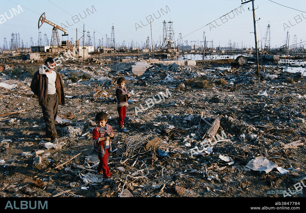 Polluted oilfield, Baku, Azerbaijan.