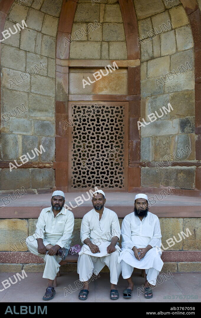 Muslim Visitors at Humayuns Tomb, World Heritage Monument built 16th Century, in New Delhi, India.