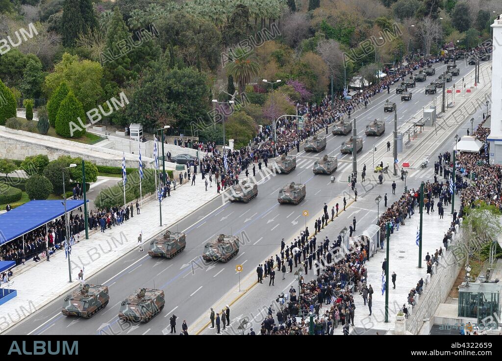 Greek military, parade in Athens for the 2018 Independence Day Celebrations. Greece is a member of the North Atlantic Treaty Organization (NATO).