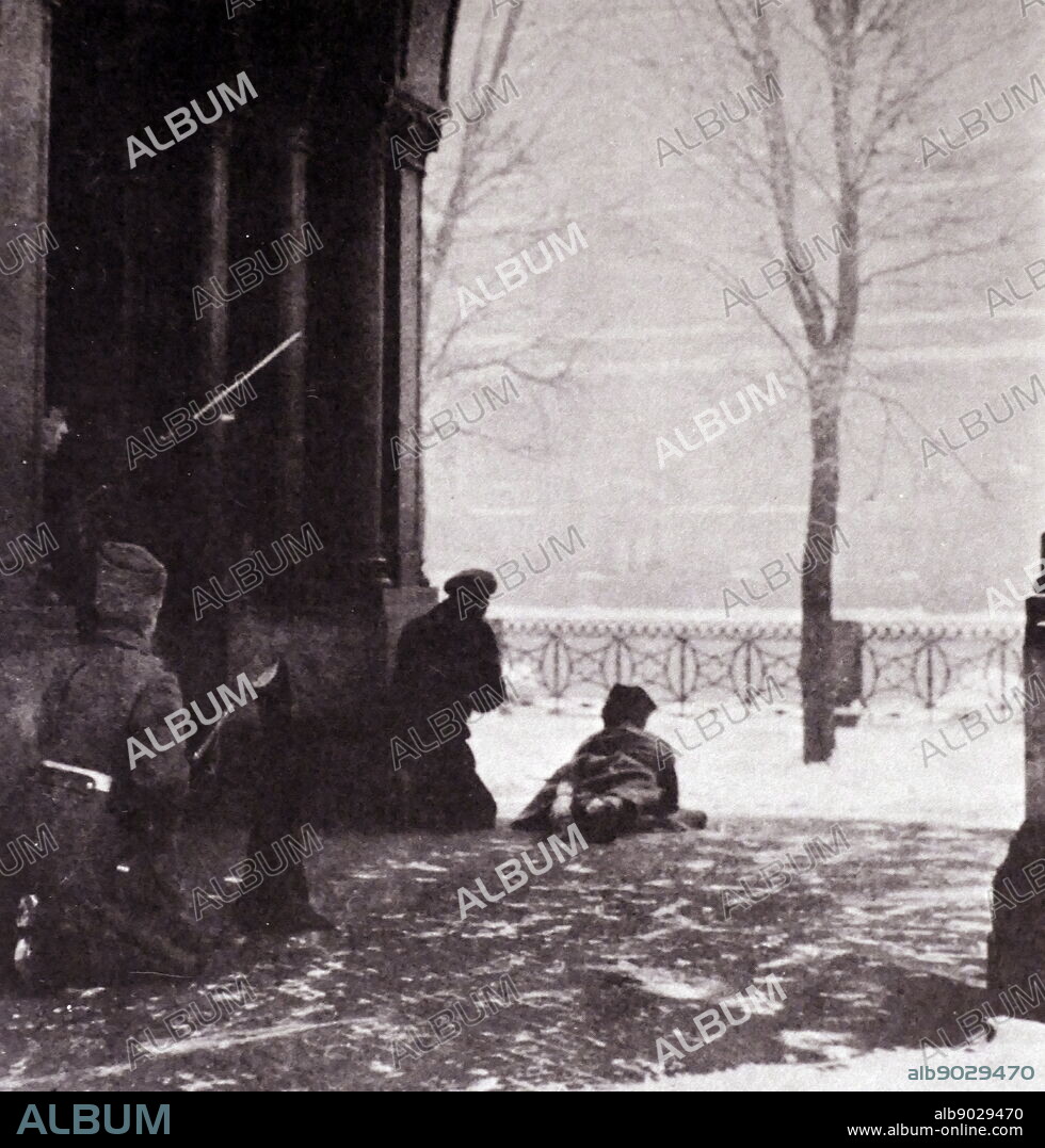 Photograph taken of a street fight during the Russian Revolution. Dated 20th Century.
