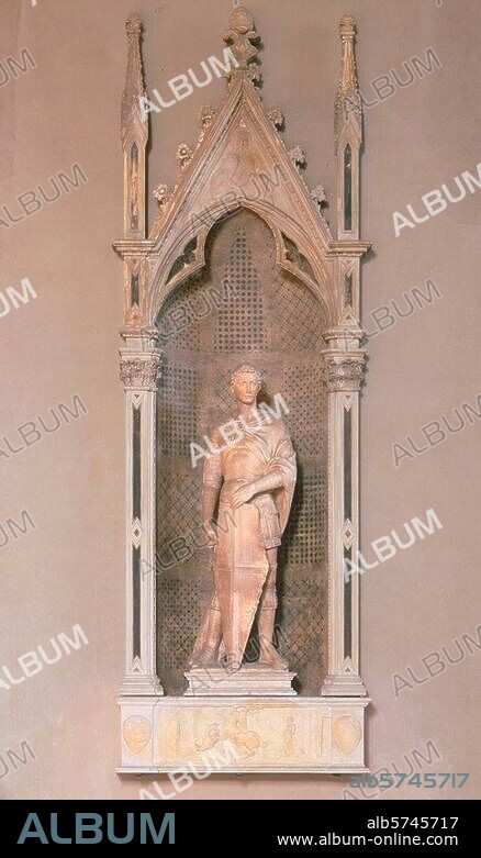Donatello, eig. Donato di Niccolò di Betto Bardi; um 1386 - 1466. "Hl. Georg" / "Gottvater" / "Der Hl. Georg tötet den Drachen", 1415/17. Marmor, 109 × 67 cm, 68 × 64 cm, und 39 x 120 cm. Nische ("Tabernacolo degli Armaiuoli"). vom Or San Michele, Nordseite, dort durch Kopien ersetzt. Florenz, Museo Nazionale del Bargello.