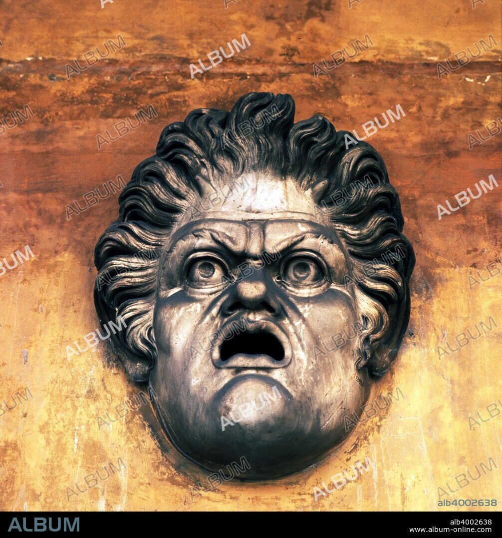 Roman theater mask from the Baths of Diocletian, c3rd century. The Baths of Diocletian were public baths in Rome, in what is now Italy. Named after emperor Diocletian and built from 298 to 306, they were the largest of the imperial baths. National  Archaeological Museum (Terme).