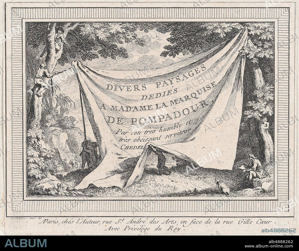 Quentin Pierre Chedel, Title page, from series of six landscapes dedicated to Madame La Marquise de Pompadour, Quentin Pierre Chedel (French, Châlons-en-Champagne 17051763 Châlons-en-Champagne), 18th century, Etching, Sheet: 4 7/16 × 5 9/16 in. (11.3 × 14.2 cm), Prints.