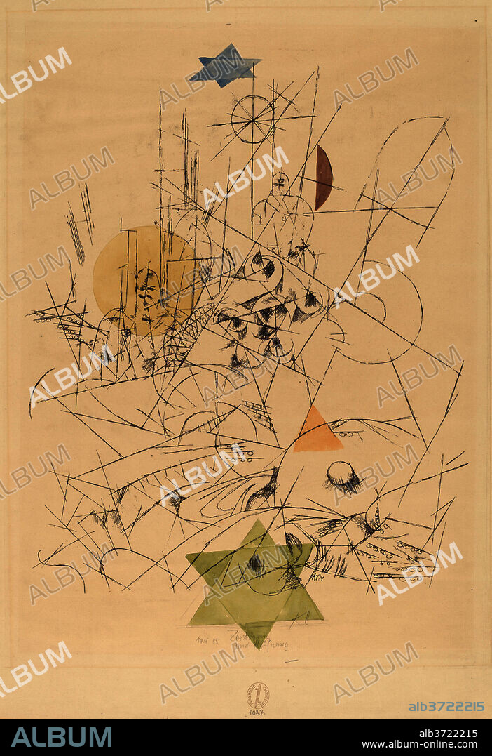PAUL KLEE. Hope and Destruction (Zerstörung und Hoffnung). Dated: 1916. Medium: lithograph with watercolor.