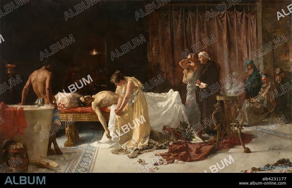 JOSÉ GARNELO. José Garnelo y Alda / 'La muerte de Lucano'. 1887. Óleo sobre lienzo, 293 x 495,5 cm.