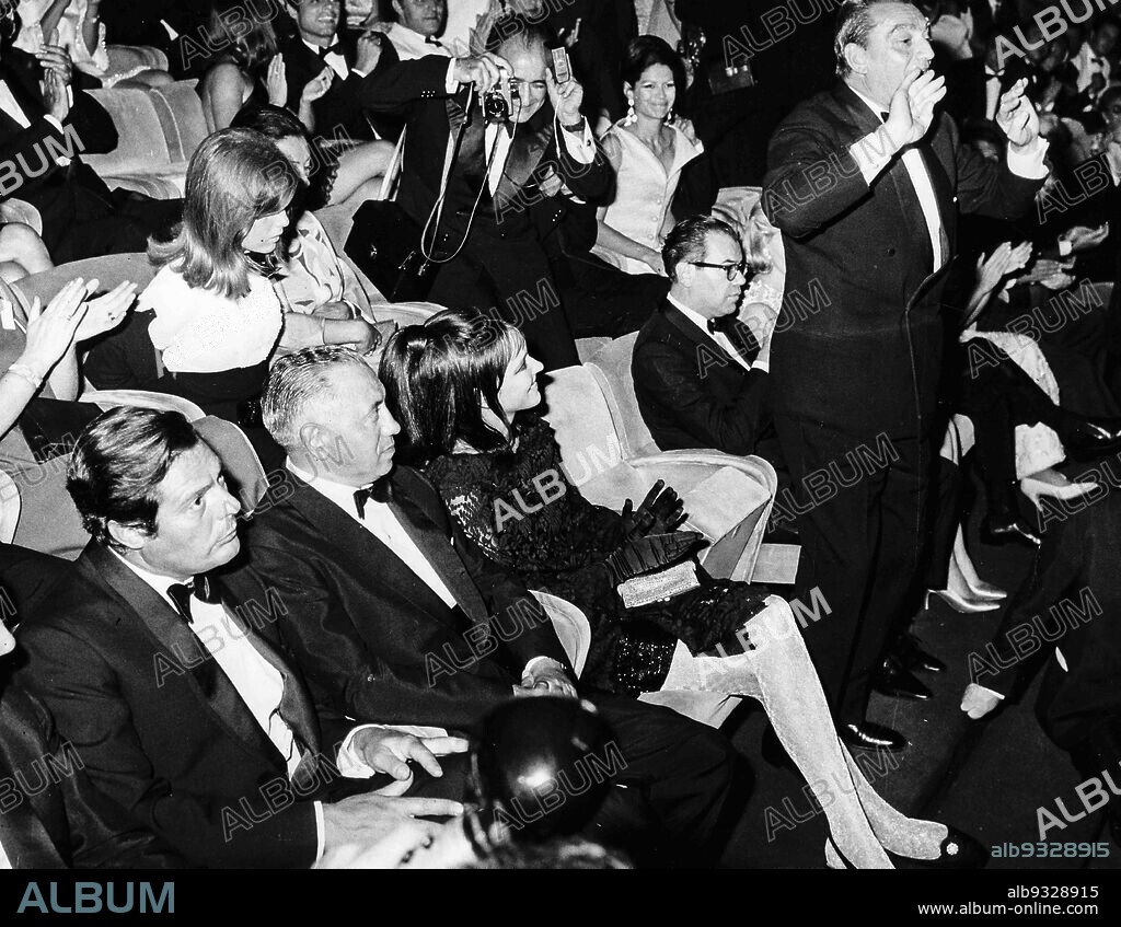 Marcello Mastroianni, Anna Karina, Luchino Visconti and Federico Fellini, Venice 1967.