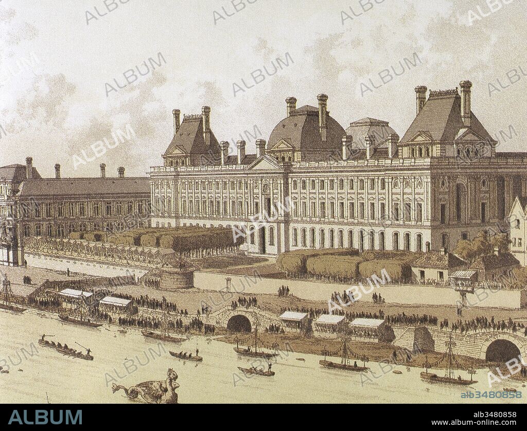 France. Paris. Louvre Museum. Kingdom of Louis XV (1710-1774). Celebration offered by the city to the king on the occasion of the wedding of Princess Louise Elisabeth of France (1727-1759) with the Infante Philip of Spain (1720-1765), on August 29, 1739. Engraving. Color.