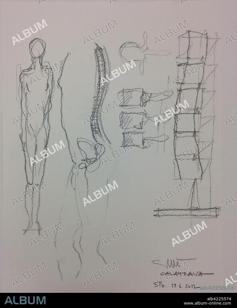 SANTIAGO CALATRAVA. 'Body (Spiral). Sketch for a Skyscraper Project in Myalmo'. Russia, St Petersburg, 2012. Dimensions: 40x30 cm.