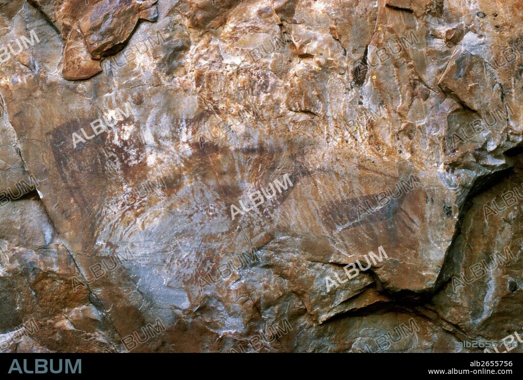 PREHISTORIA. EDAD DEL BRONCE. Pinturas rupestres esquemáticas. "TABLA DE POCHILO". Se encuentran cerca de Aldeaquemada. Provincia de Jaén. Andalucía. España.