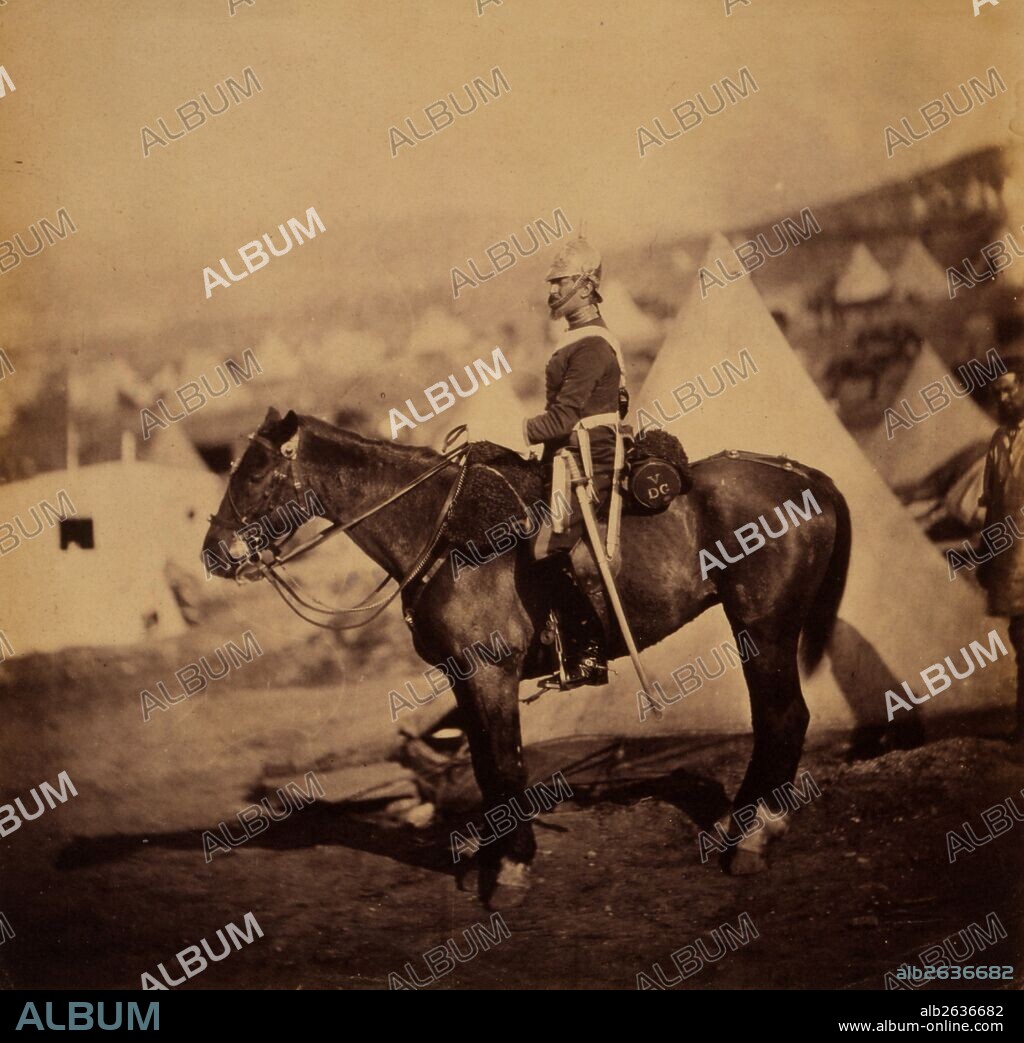 Major Burton, 5th Dragoon Guards, Crimean War, 1853-1856, Roger Fenton historic war campaign photo.
