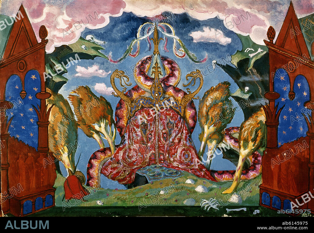 NICOLA ALEXANDROVICH BENOIS. *BOCETO PARA EL GALLO DE ORO DE RIMSKI-KORSAKOV,OPERA DE1906/7.
