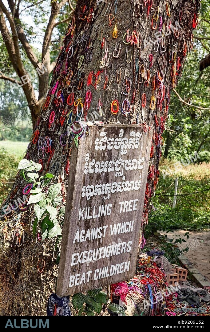 Choeung Ek Killing Fields in Phnom Penh Cambodia. Killing tree against which executioners beated children.