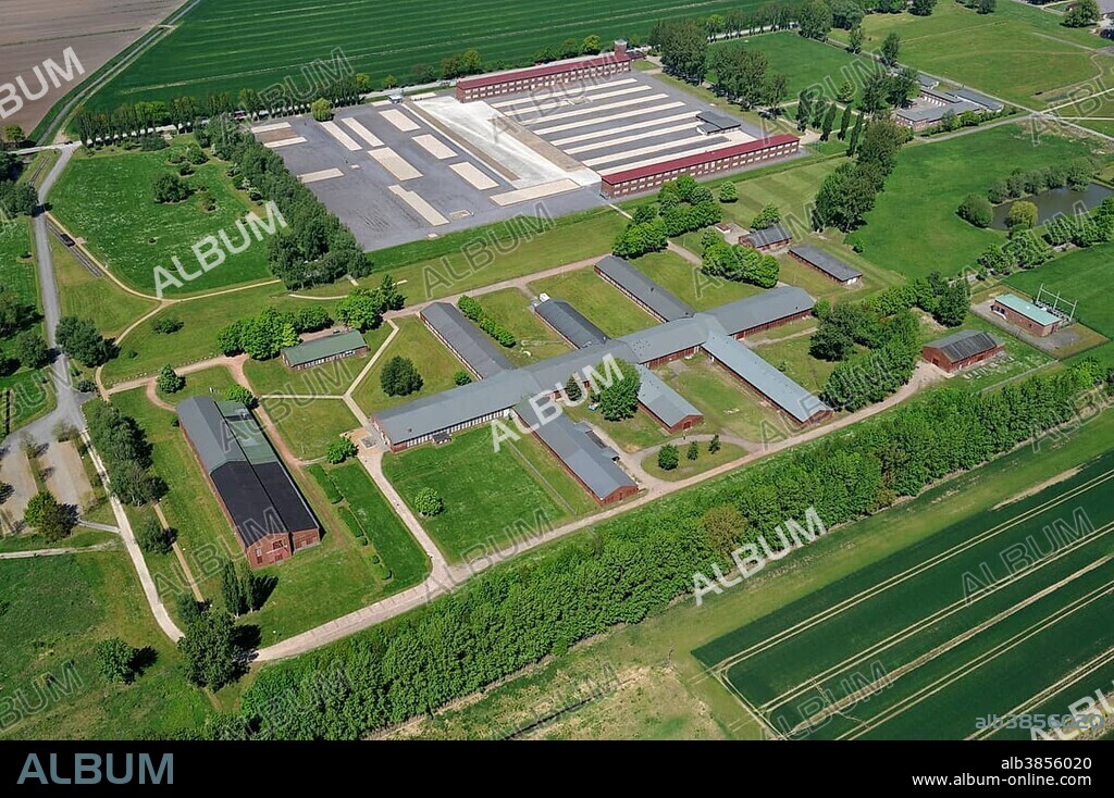 Aerial view, Neuengamme Concentration Camp Memorial, Neuengamme, Hamburg, Hamburg, Germany, Europe.
