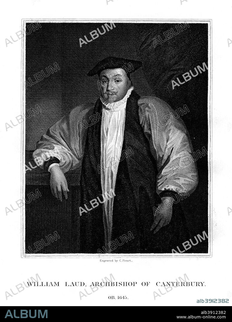 William Laud, Archbishop of Canterbury, (1823). Laud (1573-1645) was Archbishop of Canterbury and a fervent supporter of King Charles I of England, whom he encouraged to believe in divine right. His support for Charles, absolute monarchy, and his persecuting of opposing views led to his beheading in the midst of the English Civil War.