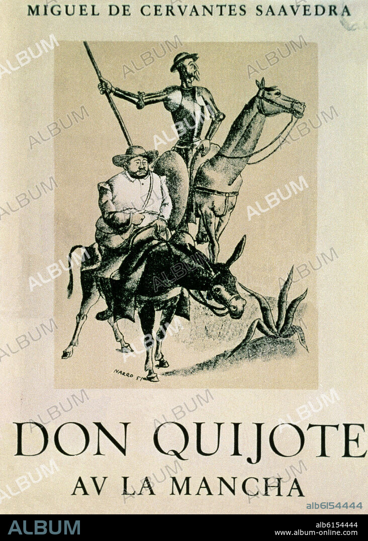 MIGUEL DE CERVANTES SAAVEDRA. CONTRAPORTADA DE EDICION DEL QUIJOTE 1955.