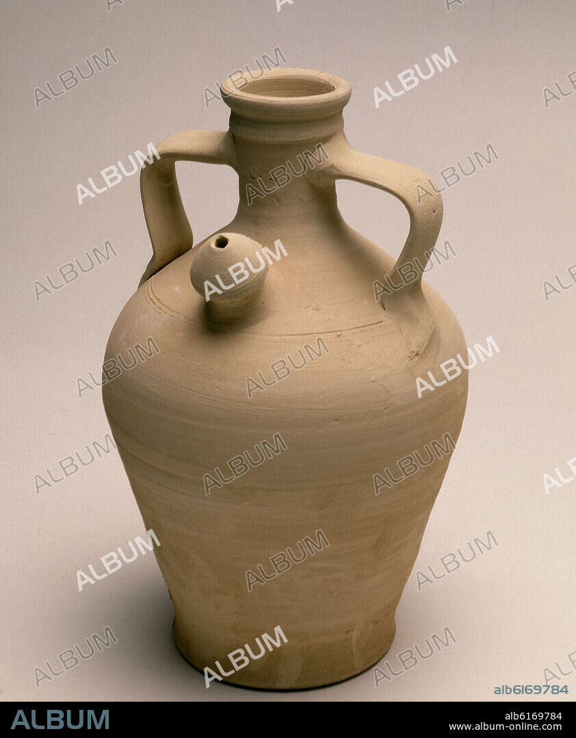 BOTIJA PARA AGUA EN BARRO BLANCO SIN VIDRIAR-S XX ARTE POPULAR.