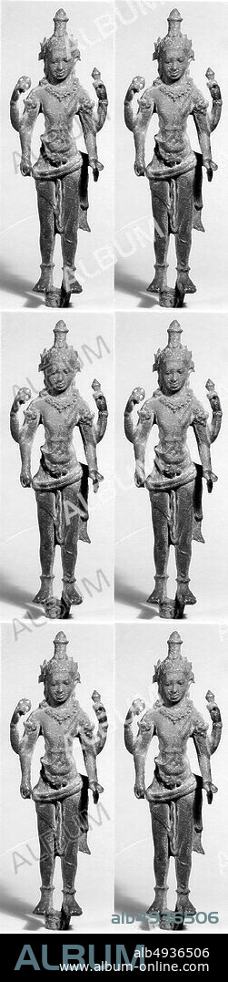 Standing Deity (Vishnu?), Indonesia (Sumatra), Srivijaya period, Date 8th9th century, Indonesia (Sumatra), Bronze, H. 8 1/2 in. (21.6 cm); W. 2 3/4 in. (7 cm); D. 1 3/8 in. (3.5 cm), Sculpture.