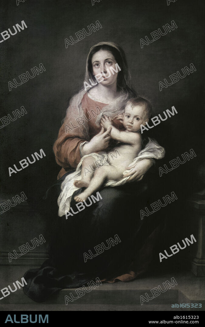 BARTOLOMÉ ESTEBAN MURILLO. Madonna and Child  Oil on Canvas  Bartolome Esteban Murillo (1617-1682/Spanish)  Staatliche Kunstsammlungen, Dresden, Germany  (Gemaldegalerie Alte Meister).