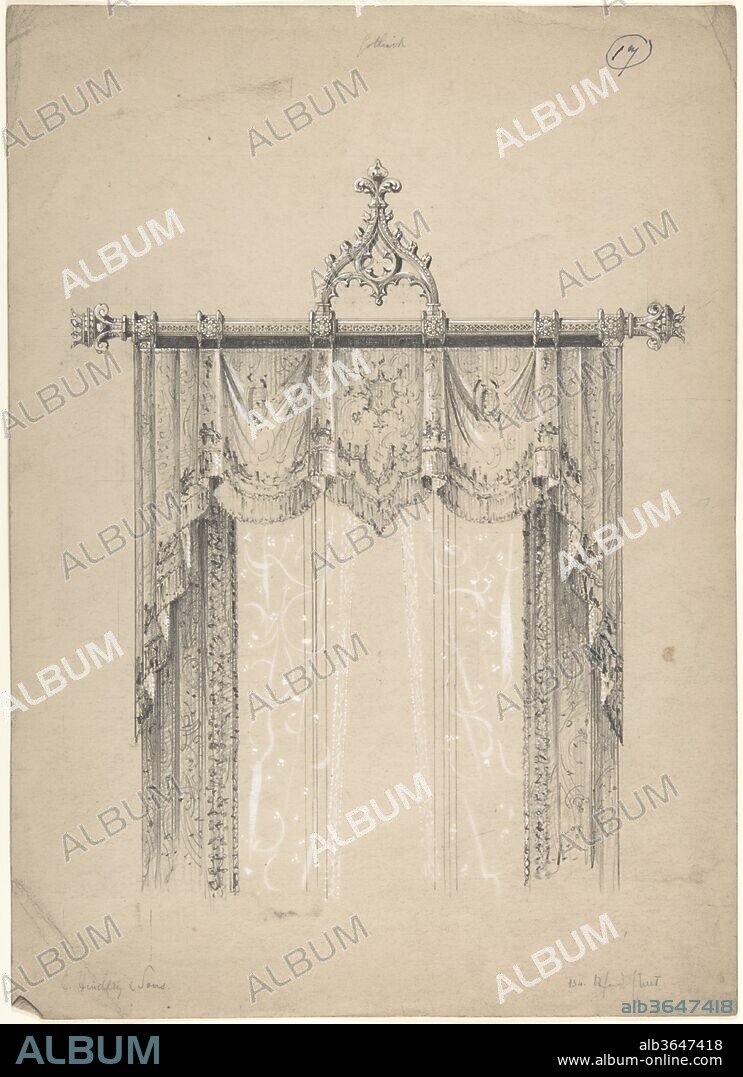 Design for Gothic Curtains and Curtain Rod. Artist: Charles Hindley and Sons (British, London 1841-1917 London). Dimensions: sheet: 14 3/16 x 10 1/4 in. (36.1 x 26 cm). Date: 1841-84.