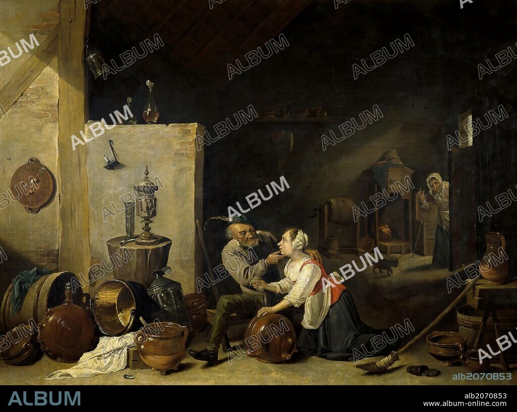 DAVID TENIERS DER ÄLTERE (Kopieren). David Teniers (Copy) / 'The Old Man and the Servant', Flemish School, Oil on copper, 49 cm x 64 cm, P01800.