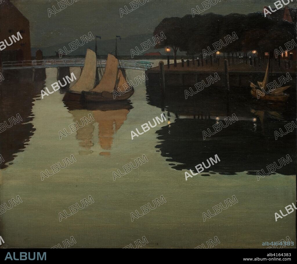 JOHANN MARTIN VON ROHDEN. Quiet evening in the Harbor at Hoorn, 1893. Oil on canvas. 53 x 63 cm.