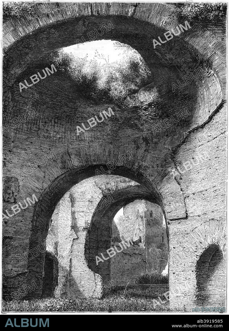 Ruins of the thermal baths of Caracalla, Rome, 1886. The Baths of Caracalla were Roman public baths, or thermae, built in Rome between AD 212 and 216, during the reign of the Emperor Caracalla. The extensive ruins of the baths have become a popular tourist attraction.
