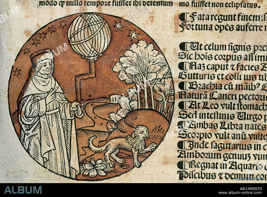 ARISTOTELES (Estagira,384 a. C. -Calcis,322 a. C.). Filósofo griego. "PHISICORUM". Libro Octavo. Grabado de "LEO" signo zodiacal. "... Textus abreviatus Aristotelis sup octo libris phisicorum... ". Editado en Lugduni (Leiden). Holanda por Jacobus Mailletus (1502). Biblioteca Universidad. Barcelona.