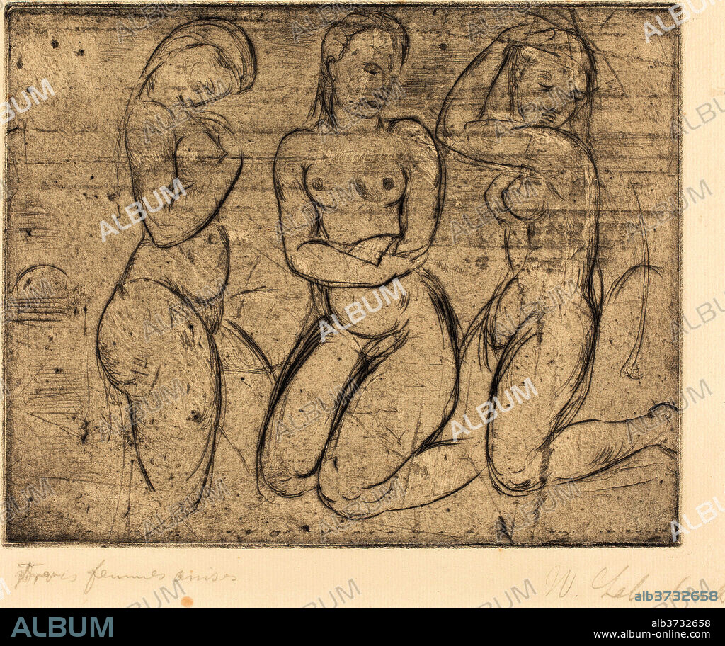 WILHELM LEHMBRUCK. Three Kneeling Women (Drei Frauen knied). Dated: 1913. Medium: drypoint.