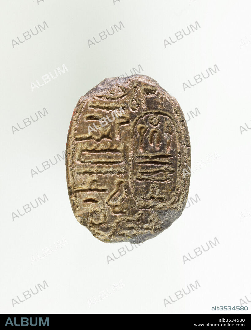 Scarab of Sebekhotep III, Middle Kingdom, Dynasty 13, ca. 1748–1741 B.C., From Egypt, Memphite Region, Lisht North, Cemetery, Radim, 1920–22, Glazed steatite, L. 2.3 × W. 1.7 × H. 1.1 cm (7/8 × 11/16 × 7/16 in.), Royal name scarab inscribed with the prenomen and nomen of Sobekhotep III: 'the good god Sekhemre-sewadjtawy Sobekhotep, living for ever, born of the god’s father Mentuhotep.'.