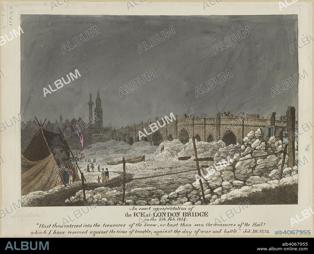 Ice at London Bridge. The River Thames frozen. An exact representation of the ice at London Bridge on the 5th Feb. 1814. [London], [1814?]. Source: Maps.K.Top.27.41.3. Language: English.