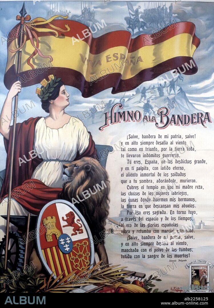 HISTORIA DE ESPA¿A , SIGLO XX. SEGUNDA REPUBLICA 1931 - 1939. CARTEL DEL HIMNO A LA BANDERA CON LETRA DE SINESIO DELGADO.