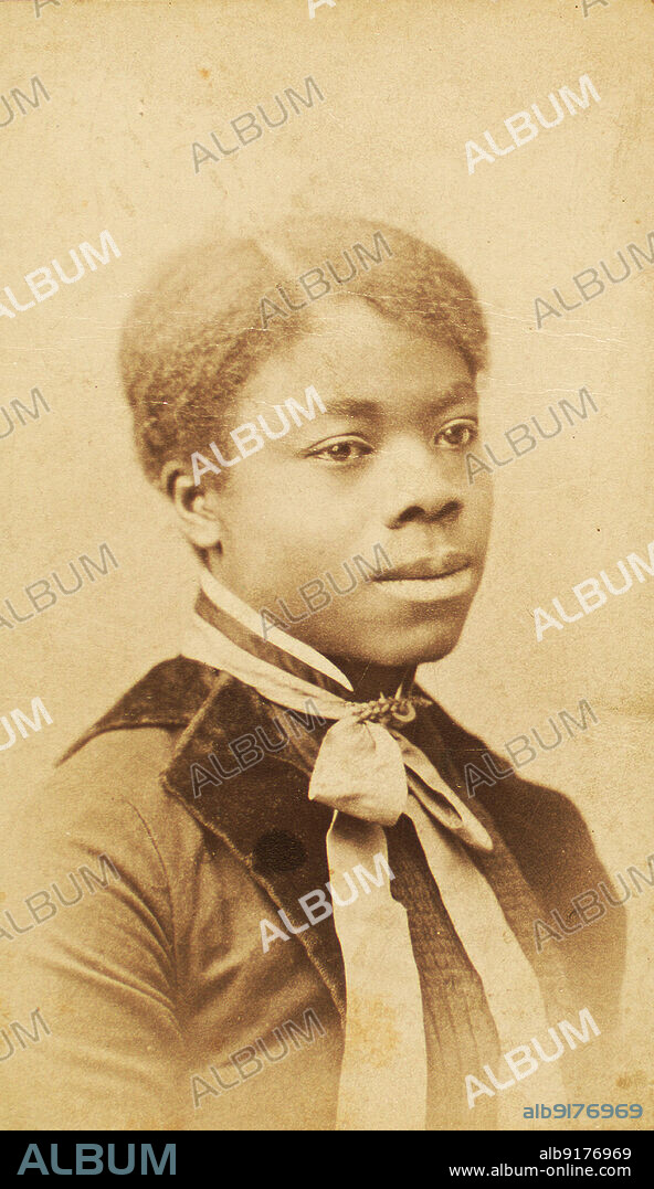 LV BEAN. Portrait of young woman with velvet lapels and ribbon bow around neck, (1880-1889?).