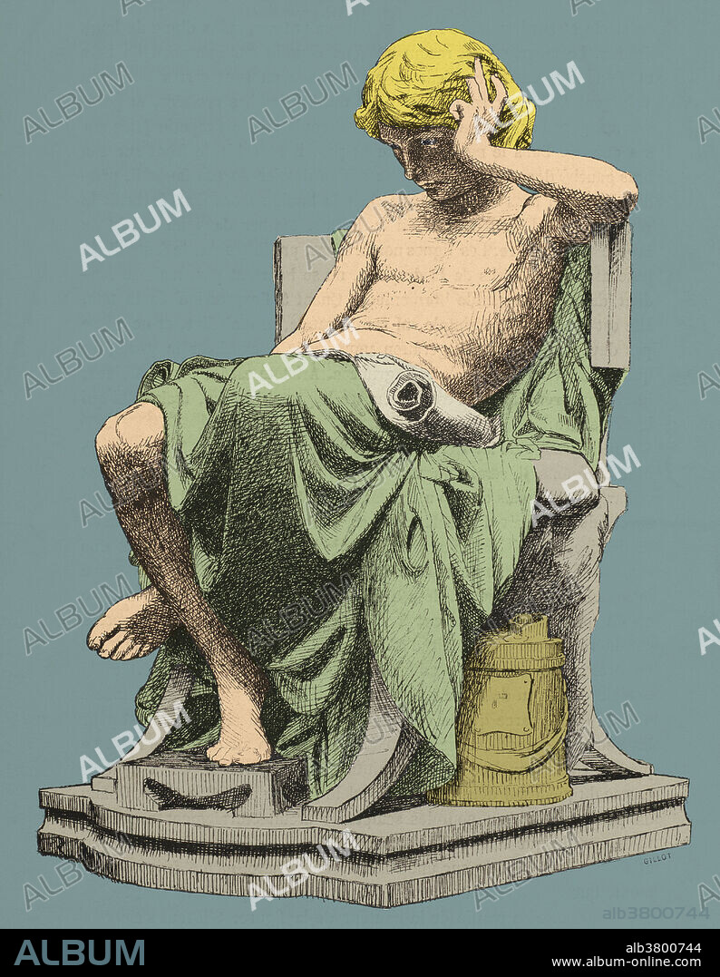 Illustration of Charles DeGeorge's La Jeunesse d'Aristotle (Aristotle's Youth), a marble sculpture from 1875.
