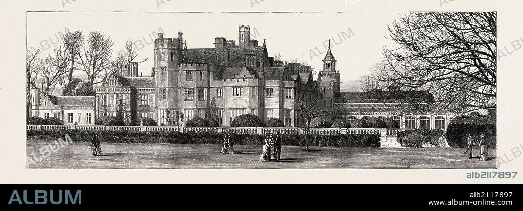 CANFORD MANOR, THE RESIDENCE. OF LORD WIMBORNE, engraving 1890, UK, U.K., Britain, British, Europe, United Kingdom, Great Britain, European.