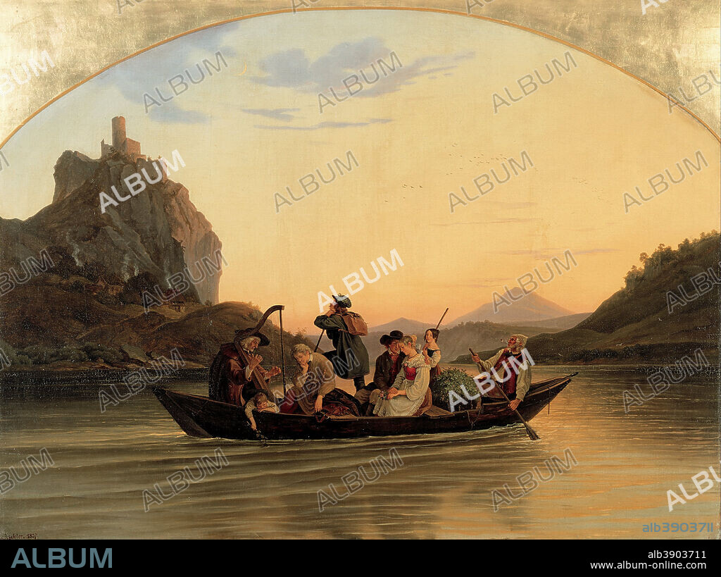 ADRIAN LUDWIG RICHTER. Crossing at Schreckenstein. Date/Period: 1837. Painting. Oil on canvas. Height: 1,165 mm (45.86 in); Width: 1,565 mm (61.61 in).