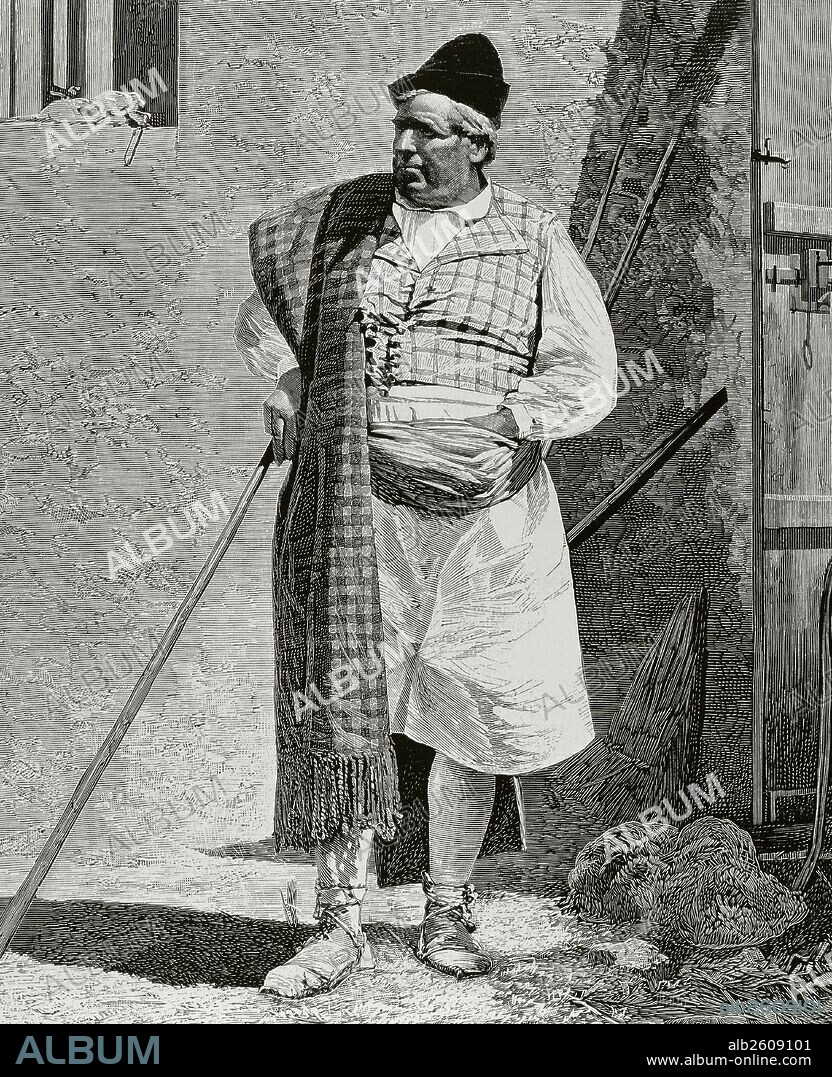 SOCIEDAD ESPAÑOLA. SIGLO XIX. MURCIA. Un labrador de la huerta murciana. Grabado por Rico. "La Ilustración Española y Americana", año 1879.