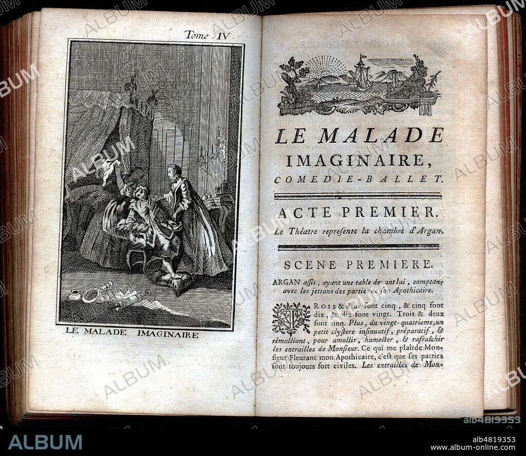 Le malade imaginaire. Illustration anonyme de 1766 d'apres Francois BOUCHER (1703-1770) pour Les Oeuvres de MOLIERE (1622-1673). Credit : Collection Jonas/Kharbine-Tapabor.