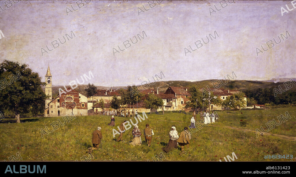 SERAFIN AVENDAÑO (1838-1916). Landscape with villager procession . 19th century. Madrid, Reina Sofia museum.