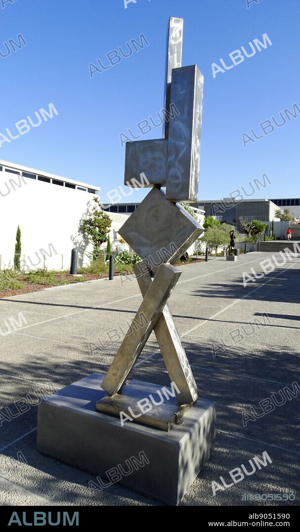 Stainless steel sculpture titled 'Cubi VI'. Created by David Smith (1906-1965) American sculptor. Dated 1963.