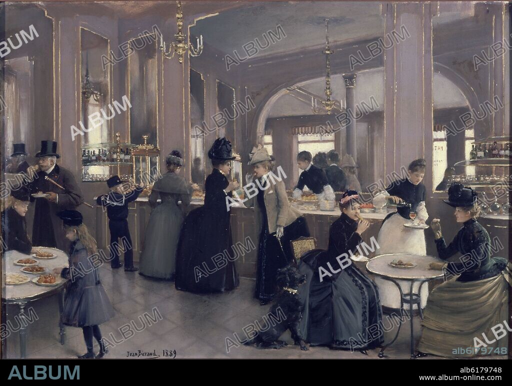 JEAN BERAUD. La Patisserie Gloppe, Champs Elysees - 1889 - 38x53 cm - oil on canvas - French Impressionism.