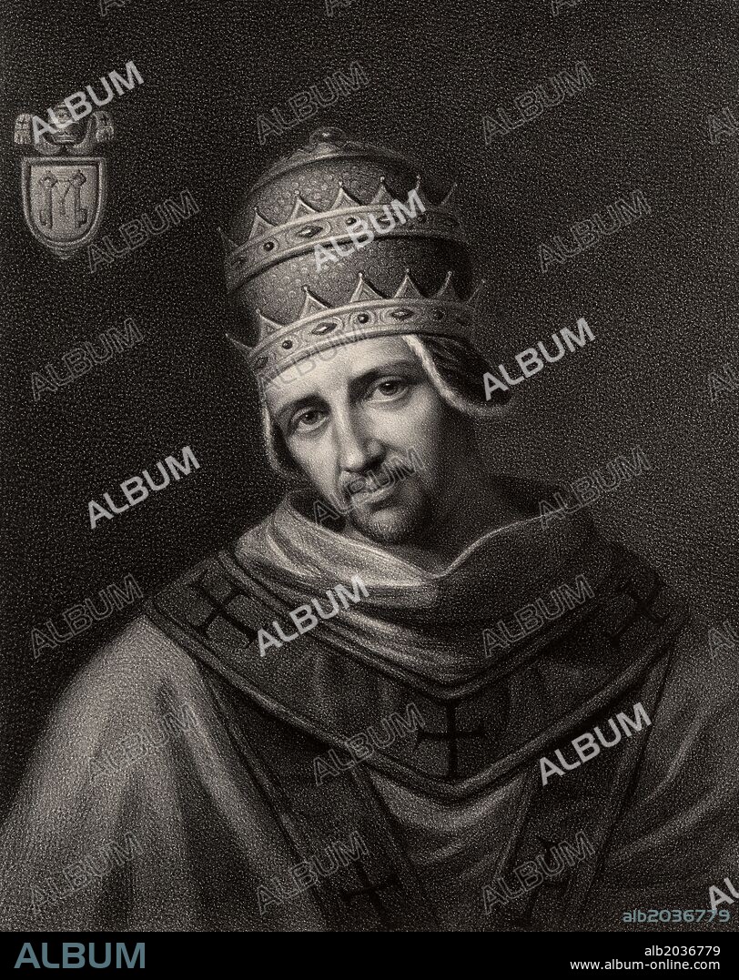 Historia de los concilios ecuménicos de Roma. El papa Gregorio VII (1020-1085). Papa entre 1073-1085. Editado en París, grabado de 1869.